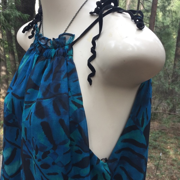 I .Madeline turquoise tropical print shades of the blue shift flowy halter dress - Picture 12 of 15